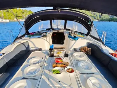 Deck of Anax, a Jeanneau Sun Odyssey 49i sailboat at Volos, Greece