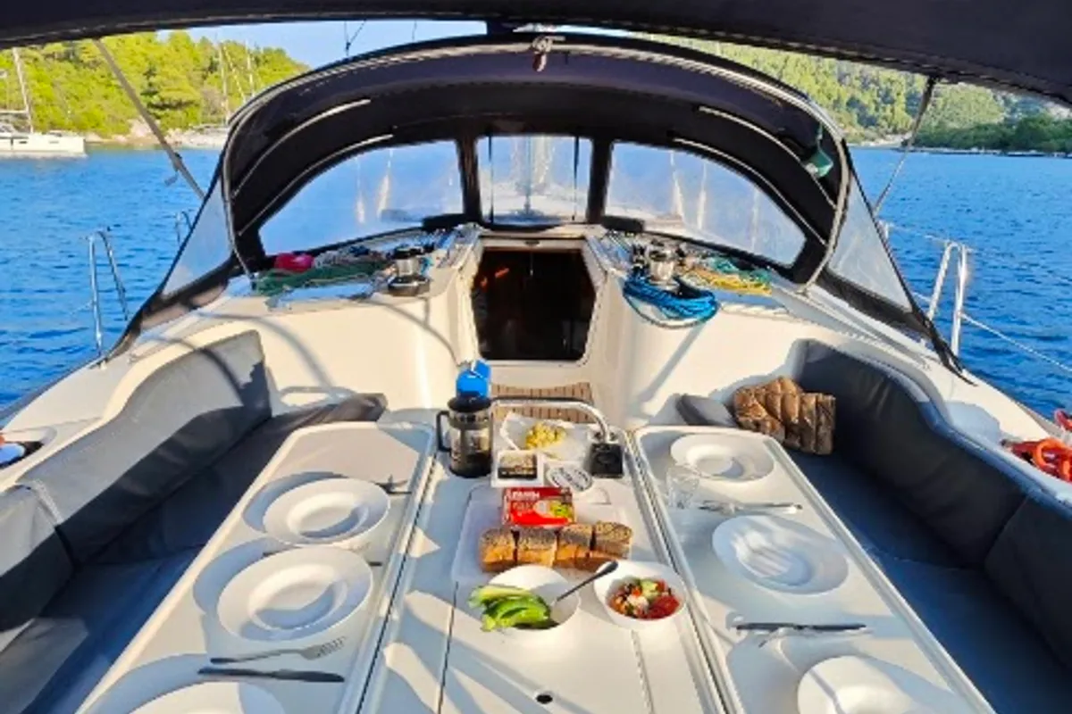 Deck of Anax, a Jeanneau Sun Odyssey 49i sailboat at Volos, Greece