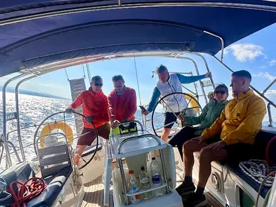 Cockpit of Anax, a Jeanneau Sun Odyssey 49i sailboat at Volos, Greece