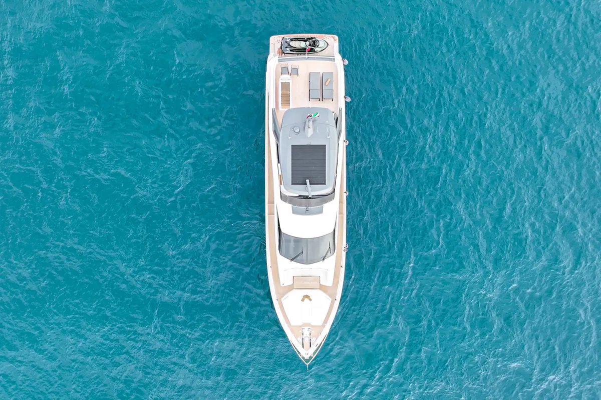 Solace 780, a Ferretti 780 motor yacht at Dubai Harbour, United Arab Emirates