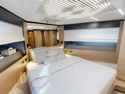 Solace 780, a Ferretti 780 motor yacht at Dubai Harbour, United Arab Emirates