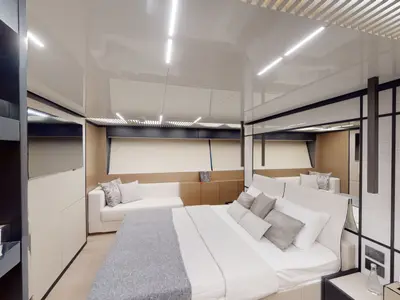 Solace 780, a Ferretti 780 motor yacht at Dubai Harbour, United Arab Emirates