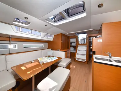 Galley of Swannabe, a Jeanneau Sun Odyssey 490 sailboat at Sukošan, Croatia