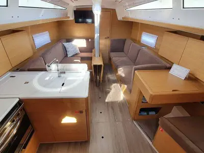 Salon of Stella Mare, a Elan E4 sailboat at Punat, Croatia