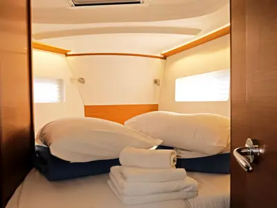 Cabin on Sea Kiss, a Jeanneau Sun Odyssey 380 sailboat at Split, Croatia