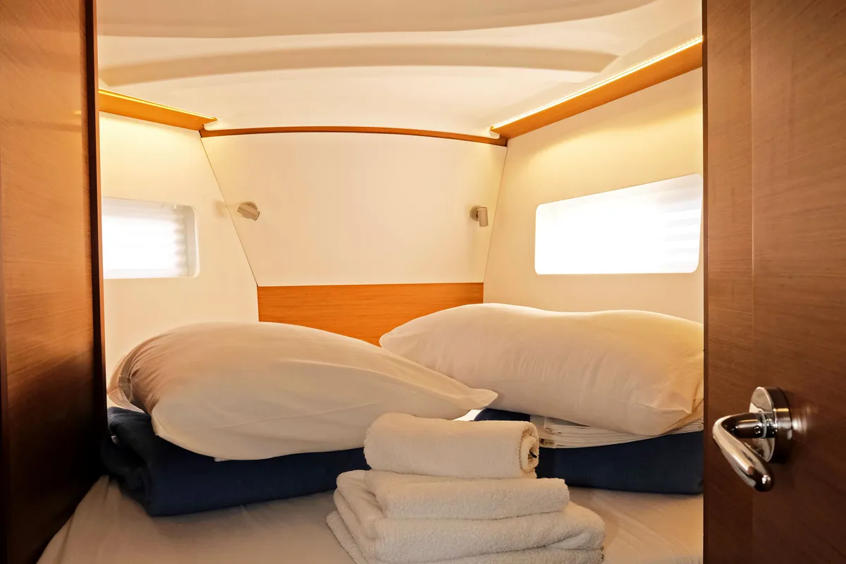 Cabin on Sea Kiss, a Jeanneau Sun Odyssey 380 sailboat at Split, Croatia