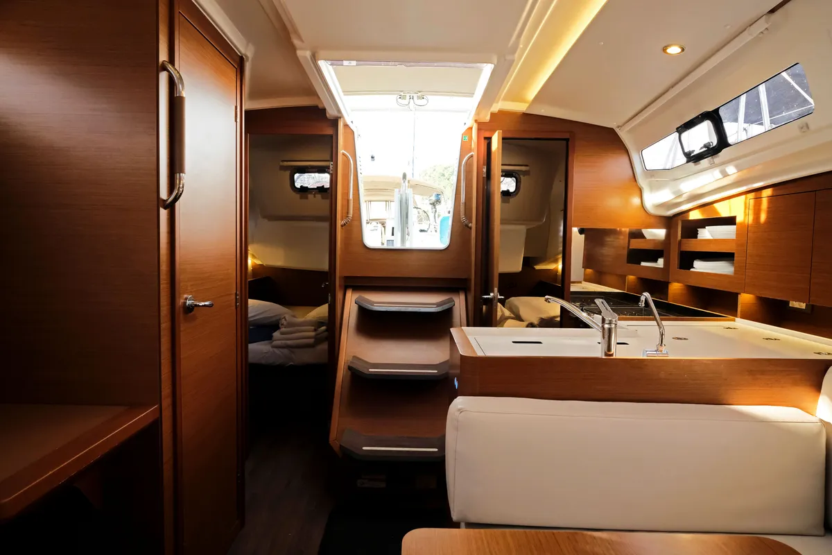 Salon of Sea Kiss, a Jeanneau Sun Odyssey 380 sailboat at Split, Croatia