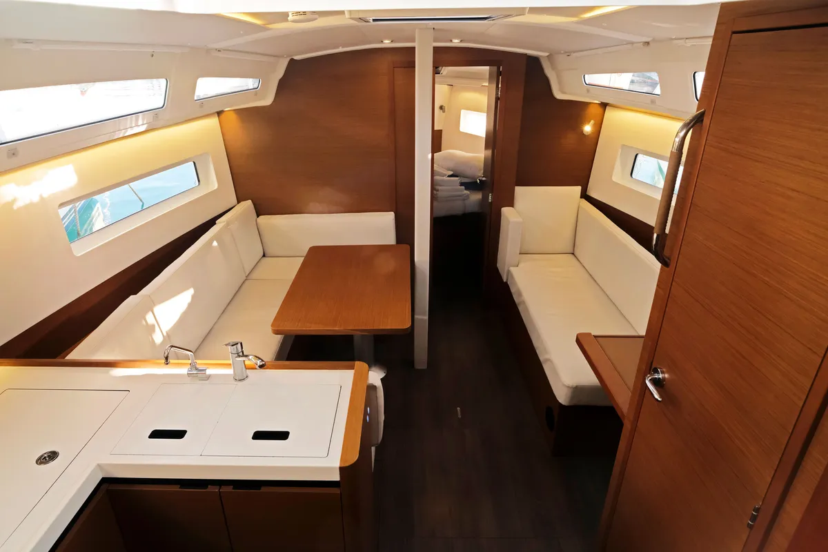 Salon of Sea Kiss, a Jeanneau Sun Odyssey 380 sailboat at Split, Croatia