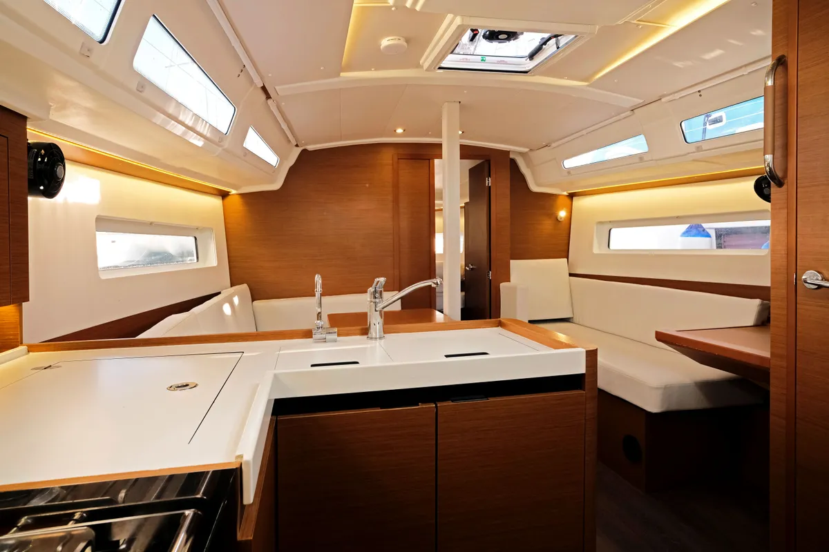 Salon of Sea Kiss, a Jeanneau Sun Odyssey 380 sailboat at Split, Croatia