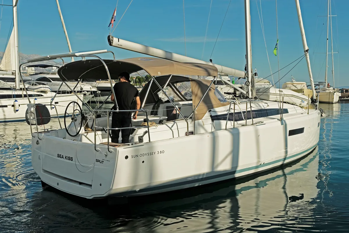Exterior view of Sea Kiss, a Jeanneau Sun Odyssey 380 sailboat at Split, Croatia