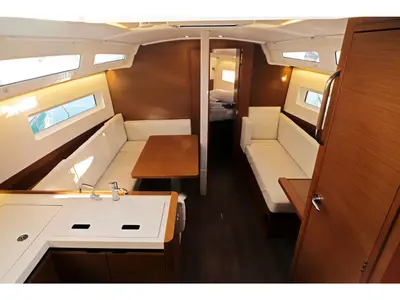 Salon of Sea Kiss, a Jeanneau Sun Odyssey 380 sailboat at Split, Croatia