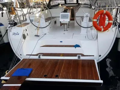 Deck of Sibylla, a Bavaria 46 Cruiser sailboat at Naples, Italy