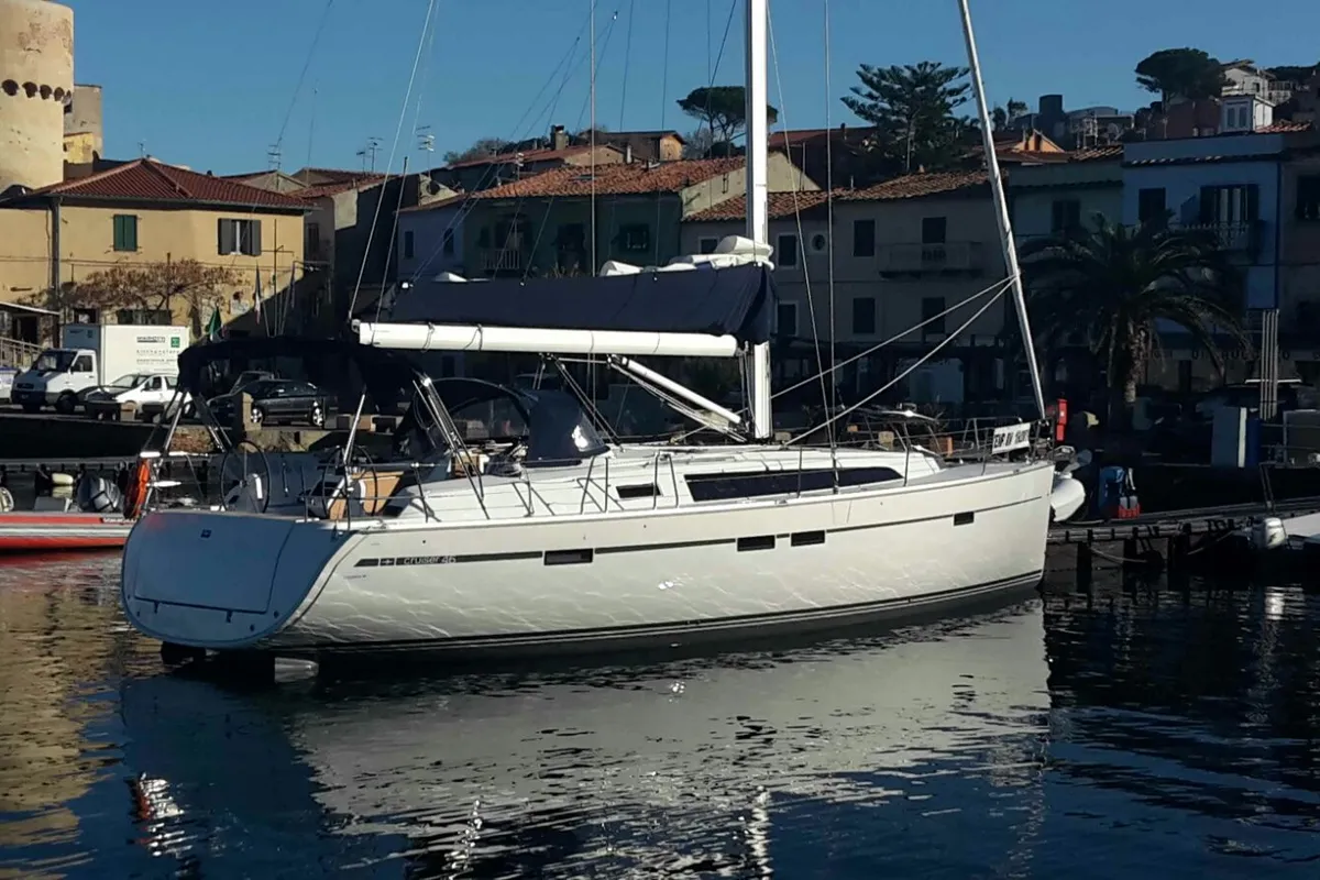 Exterior view of Sibylla, a Bavaria 46 Cruiser sailboat at Naples, Italy