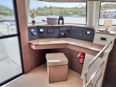 Cockpit of Breezin, a Bali 4.6 catamaran at Parham Town, British Virgin Islands