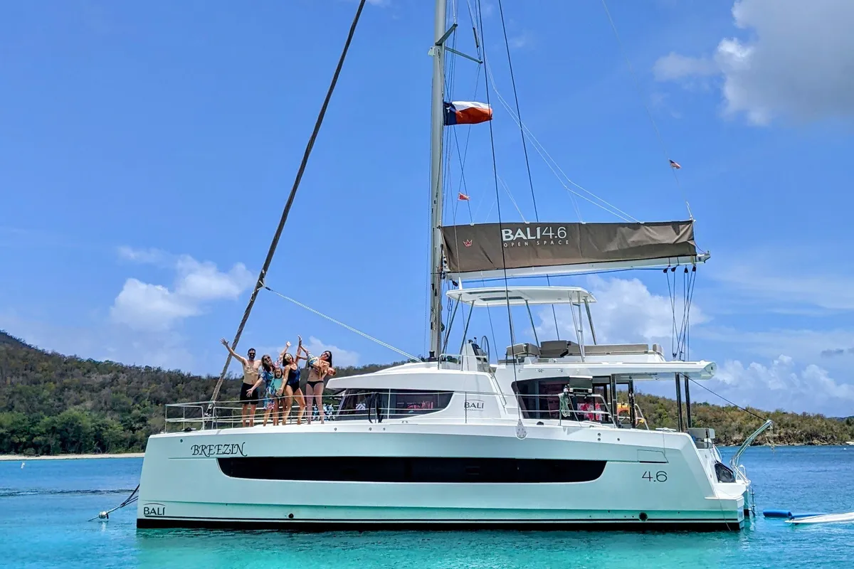 Exterior view of Breezin, a Bali 4.6 catamaran at Parham Town, British Virgin Islands