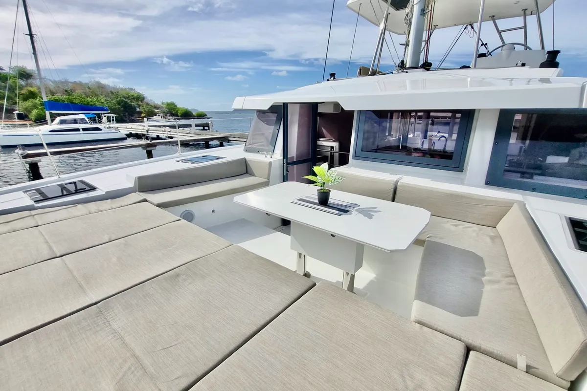 Deck of Breezin, a Bali 4.6 catamaran at Parham Town, British Virgin Islands