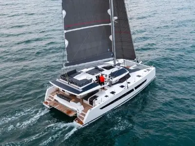 PACIFICO, a Fountaine Pajot Aura 51 catamaran at Sant Antoni de Portmany, Spain