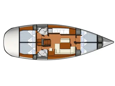 Floor plan of Tewa, a Jeanneau Sun Odyssey 44 i sailboat at Kerners, France