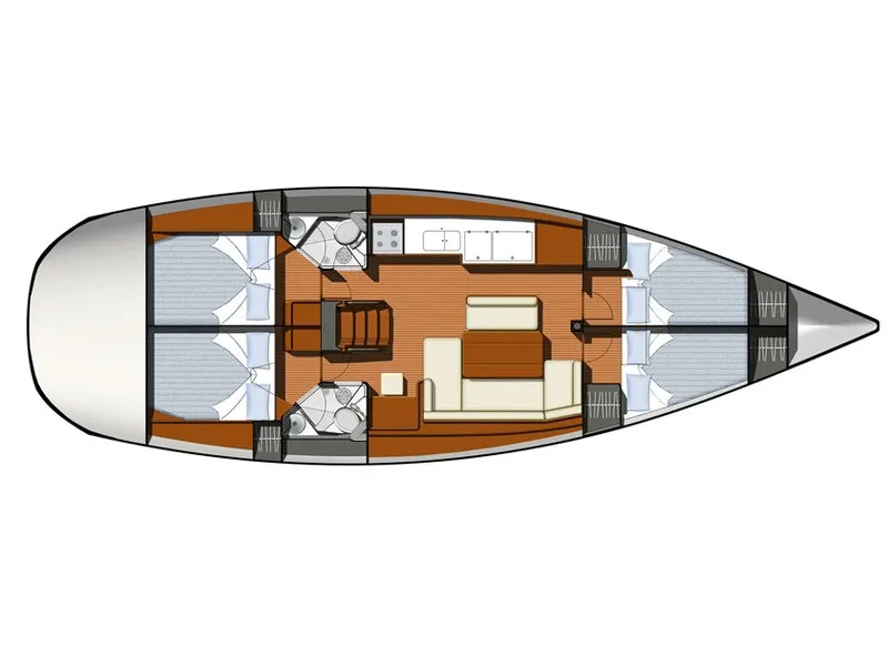 Floor plan of Tewa, a Jeanneau Sun Odyssey 44 i sailboat at Kerners, France