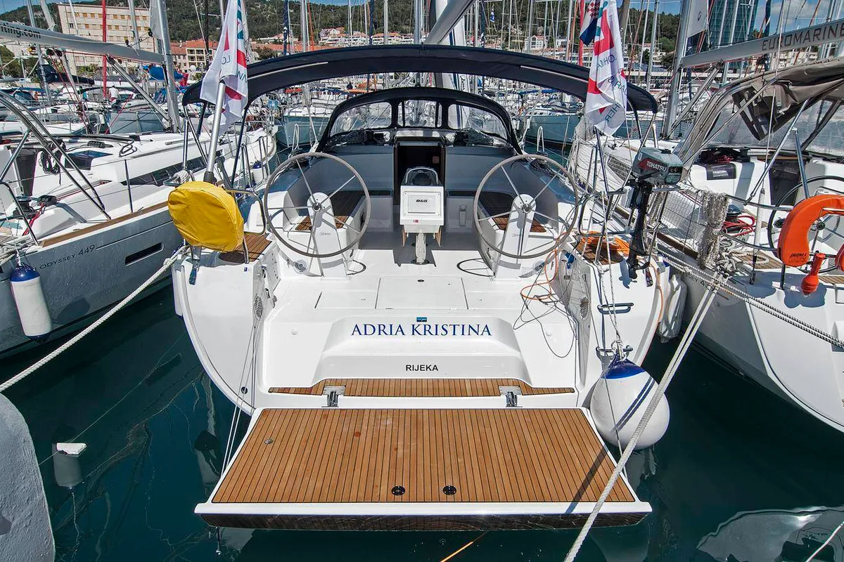 Exterior view of Adria Kristina, a Bavaria Cruiser 46 sailboat at Split, Croatia