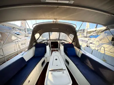 Cockpit of Viento, a Beneteau Oceanis 46 sailboat at Fethiye, Turkey