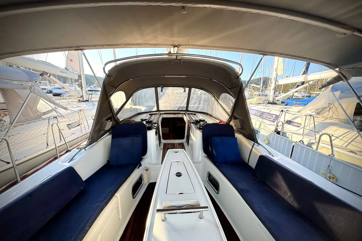 Cockpit of Viento, a Beneteau Oceanis 46 sailboat at Fethiye, Turkey