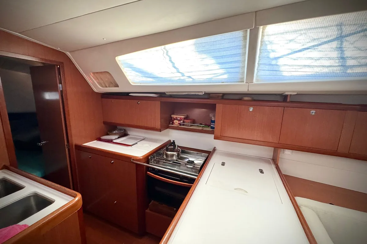 Galley of Viento, a Beneteau Oceanis 46 sailboat at Fethiye, Turkey