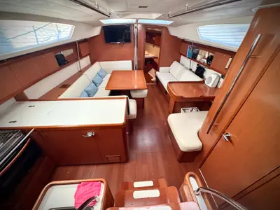 Salon of Viento, a Beneteau Oceanis 46 sailboat at Fethiye, Turkey