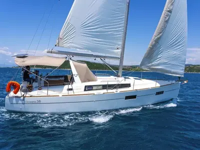 Epicteto, a Beneteau Oceanis 38 sailboat at Castelló d'Empúries, Spain