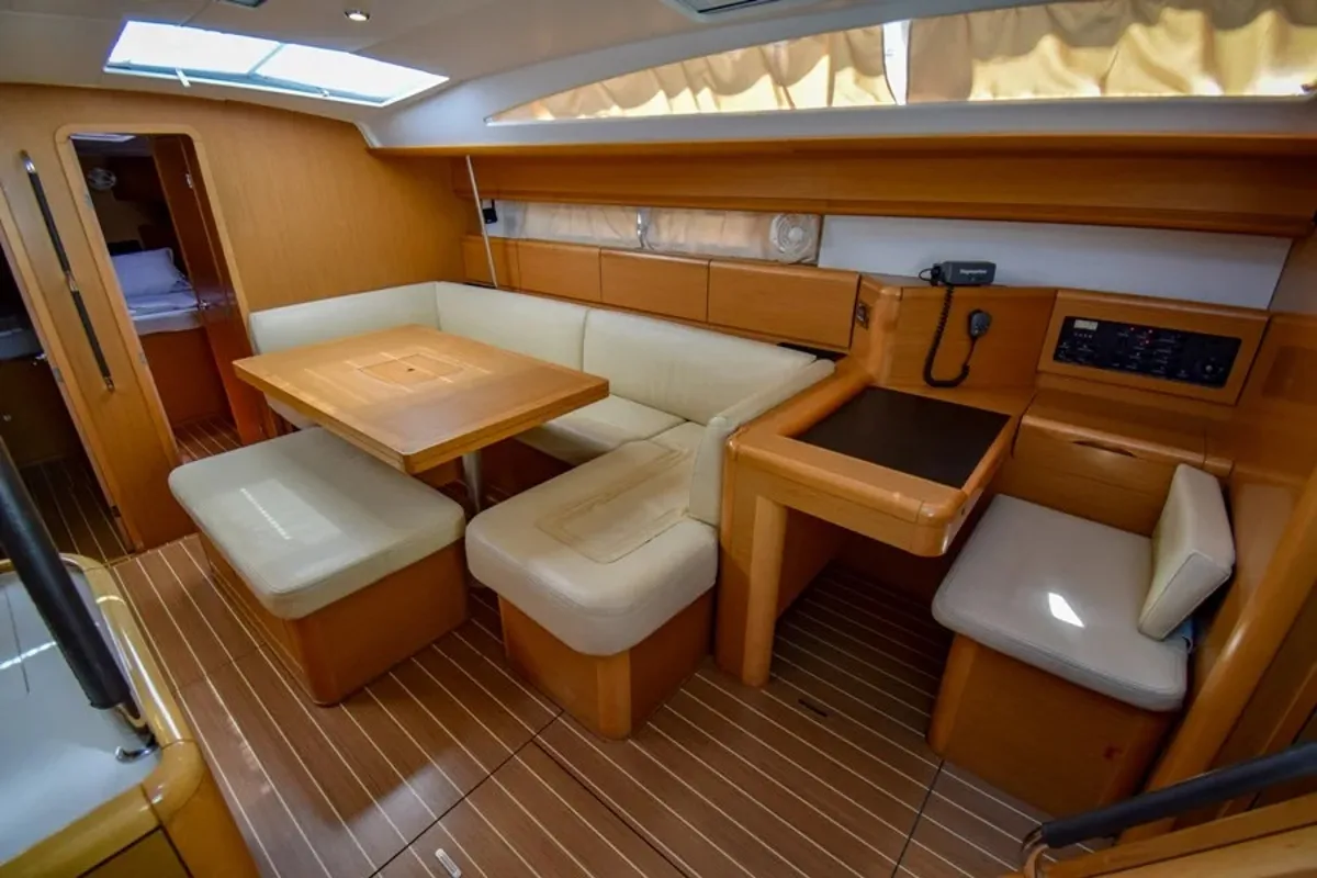 Salon of Instant Zero, a Jeanneau 53 sailboat at Marmaris, Turkey