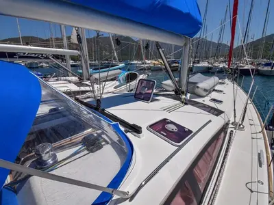 Deck of Instant Zero, a Jeanneau 53 sailboat at Marmaris, Turkey