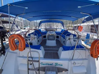 Cockpit of Instant Zero, a Jeanneau 53 sailboat at Marmaris, Turkey