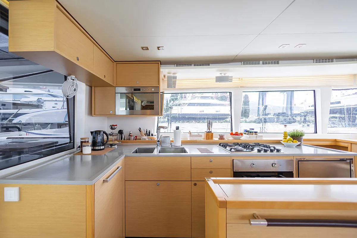 Galley of Eagle of Norway (Crewed), a Lagoon 560 S2 catamaran at Seget Donji, Croatia