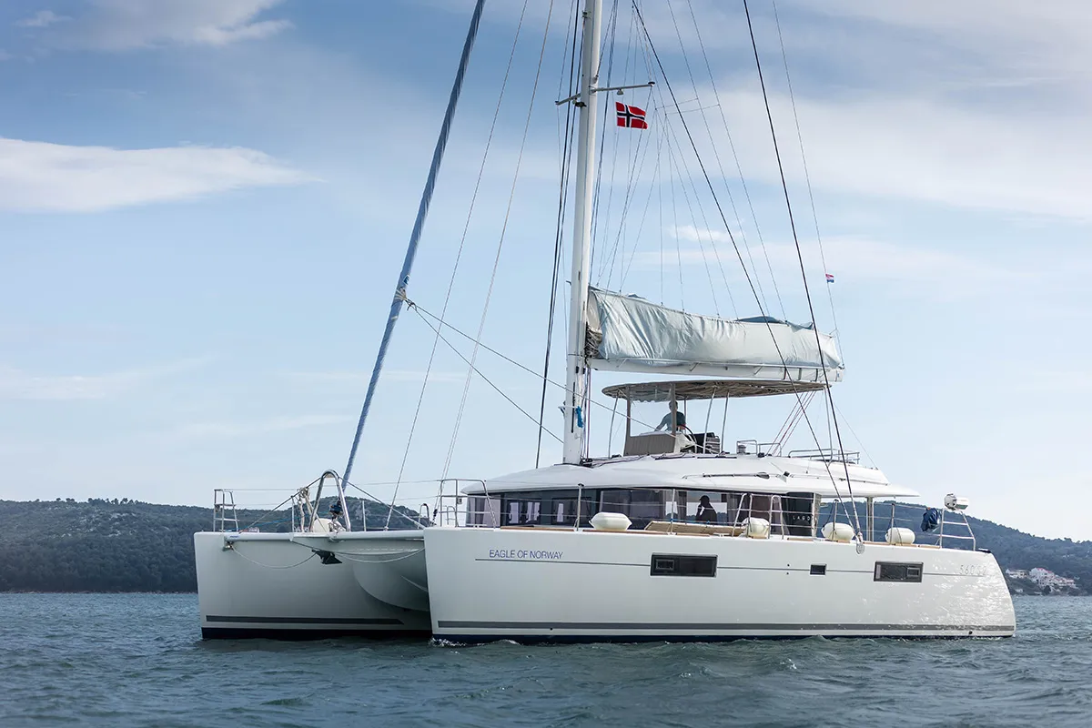 Exterior view of Eagle of Norway (Crewed), a Lagoon 560 S2 catamaran at Seget Donji, Croatia