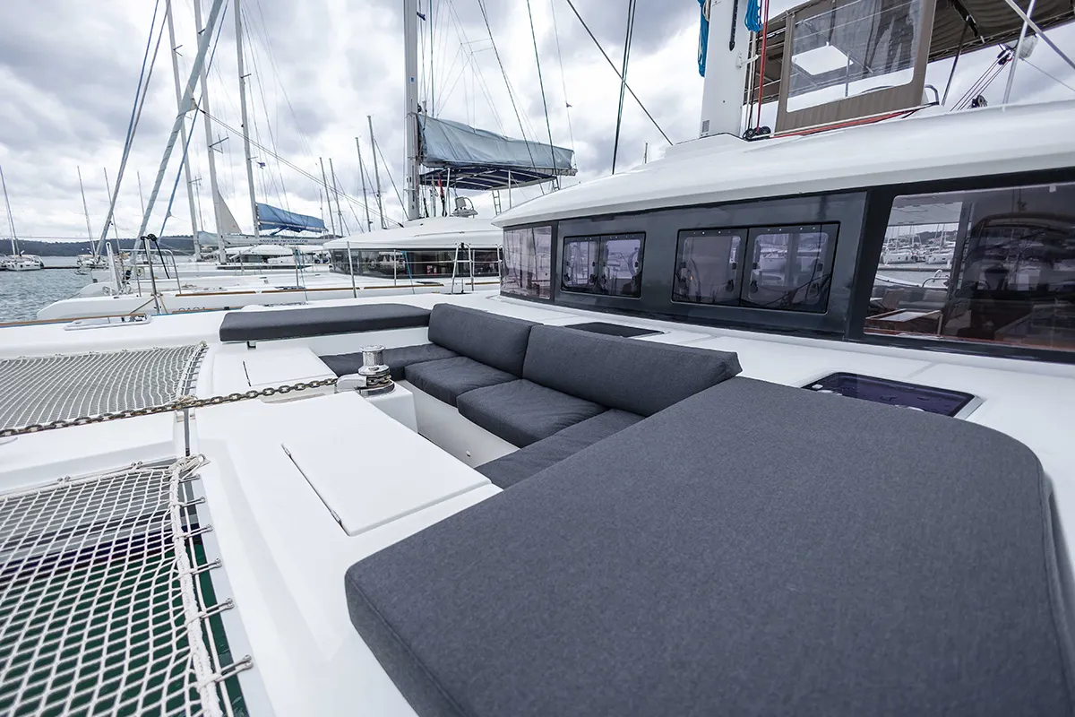 Deck of Eagle of Norway (Crewed), a Lagoon 560 S2 catamaran at Seget Donji, Croatia