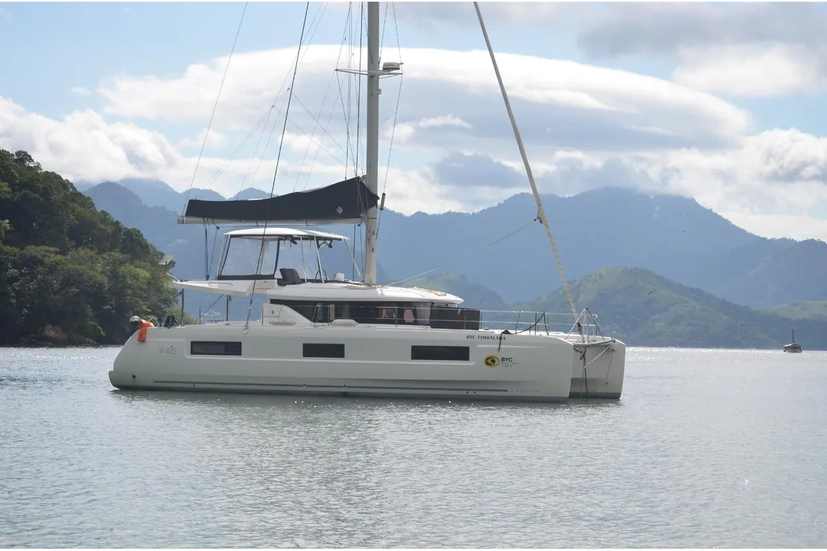 Exterior view of Pelourinho, a Lagoon 46 catamaran at Angra dos Reis, Brazil