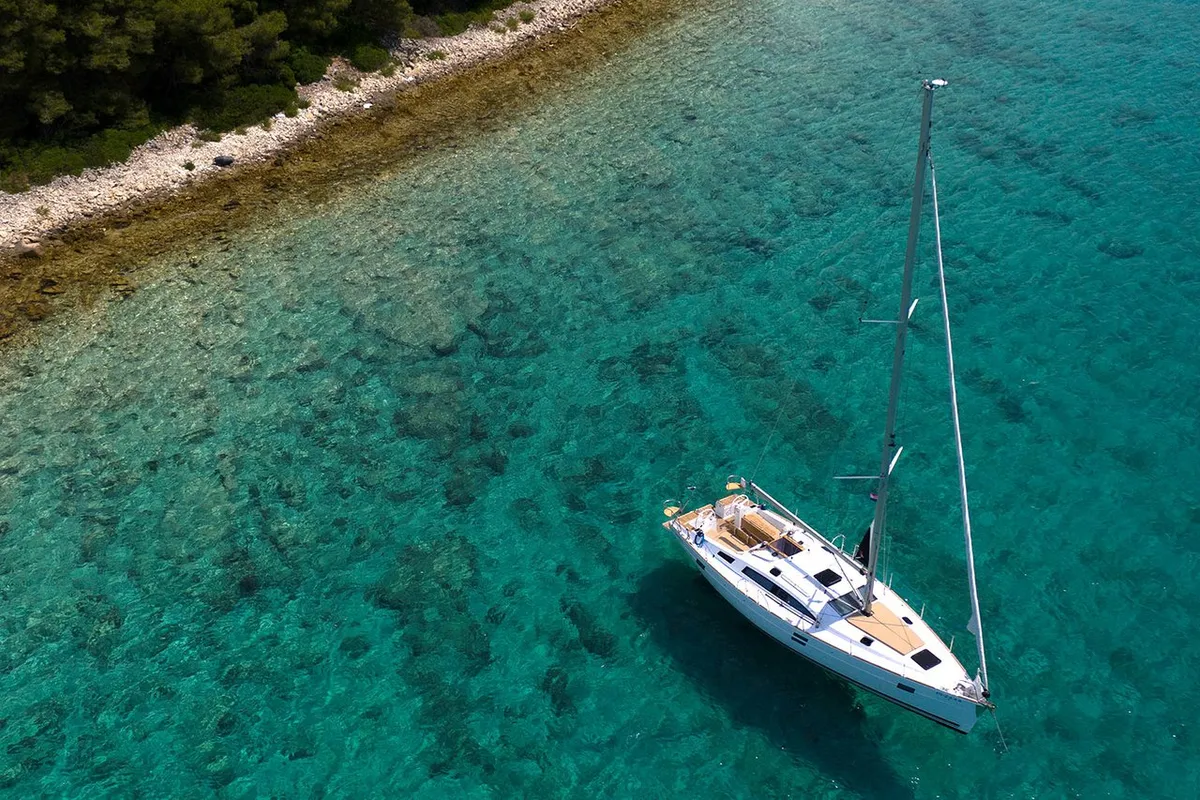 Exterior view of Fuga, a Elan Impression 40.1 sailboat at Punat, Croatia