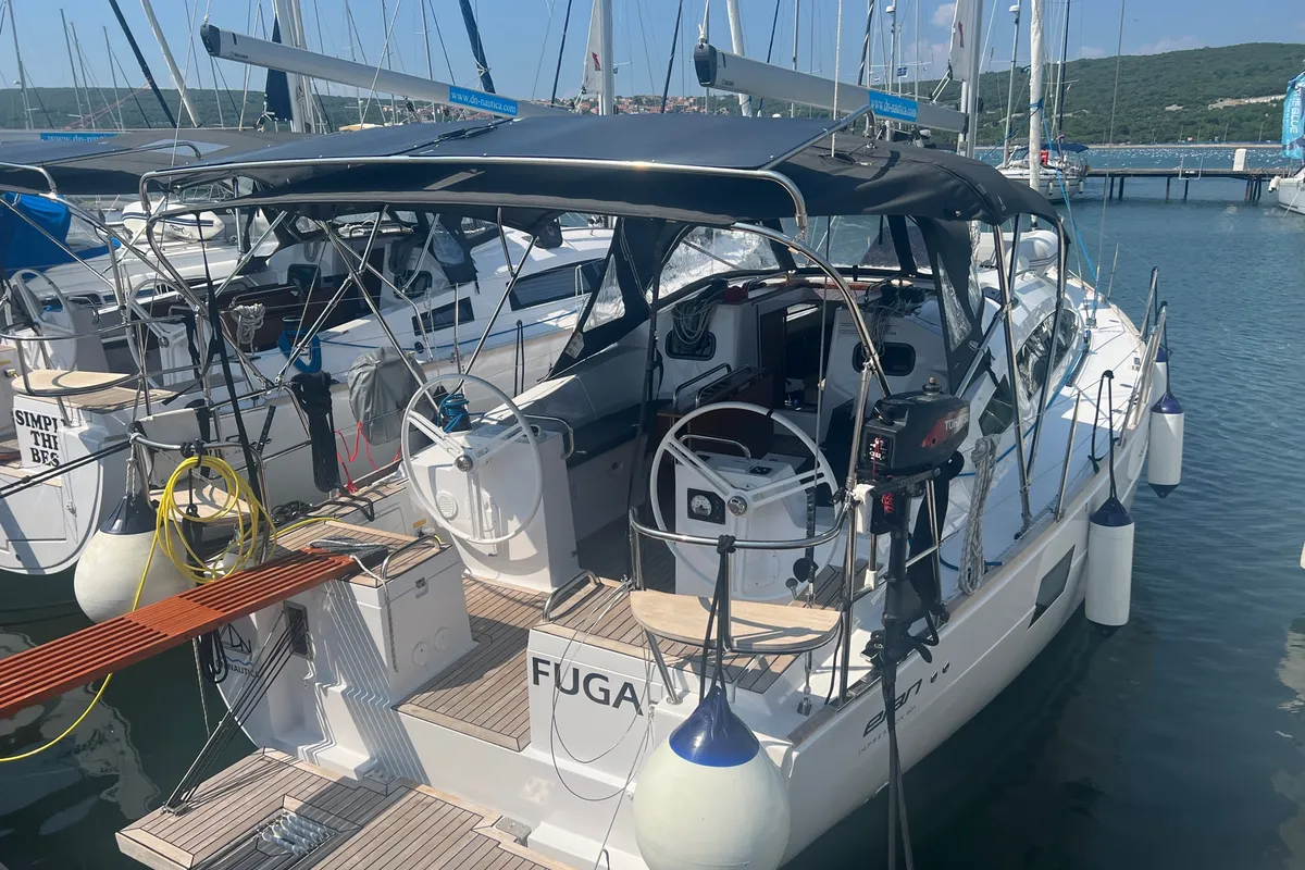 Exterior view of Fuga, a Elan Impression 40.1 sailboat at Punat, Croatia