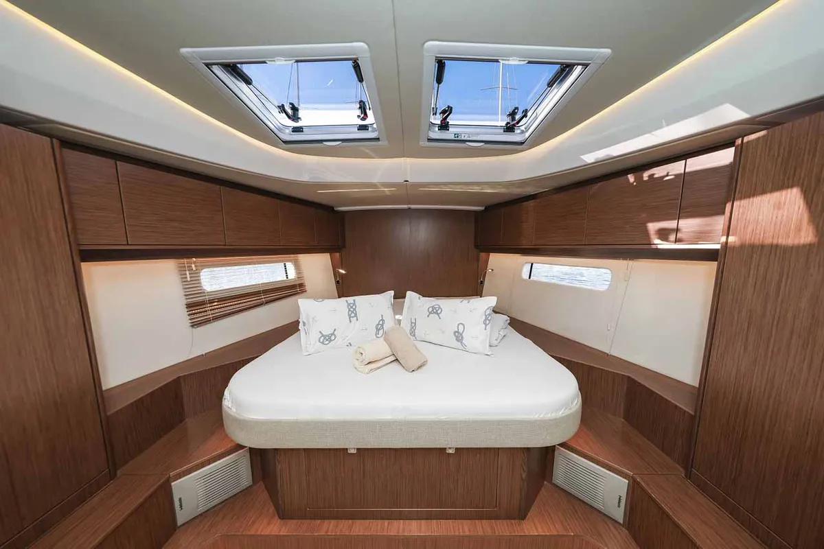 Cabin on Aquila, a Bavaria C46 sailboat at Murter, Croatia