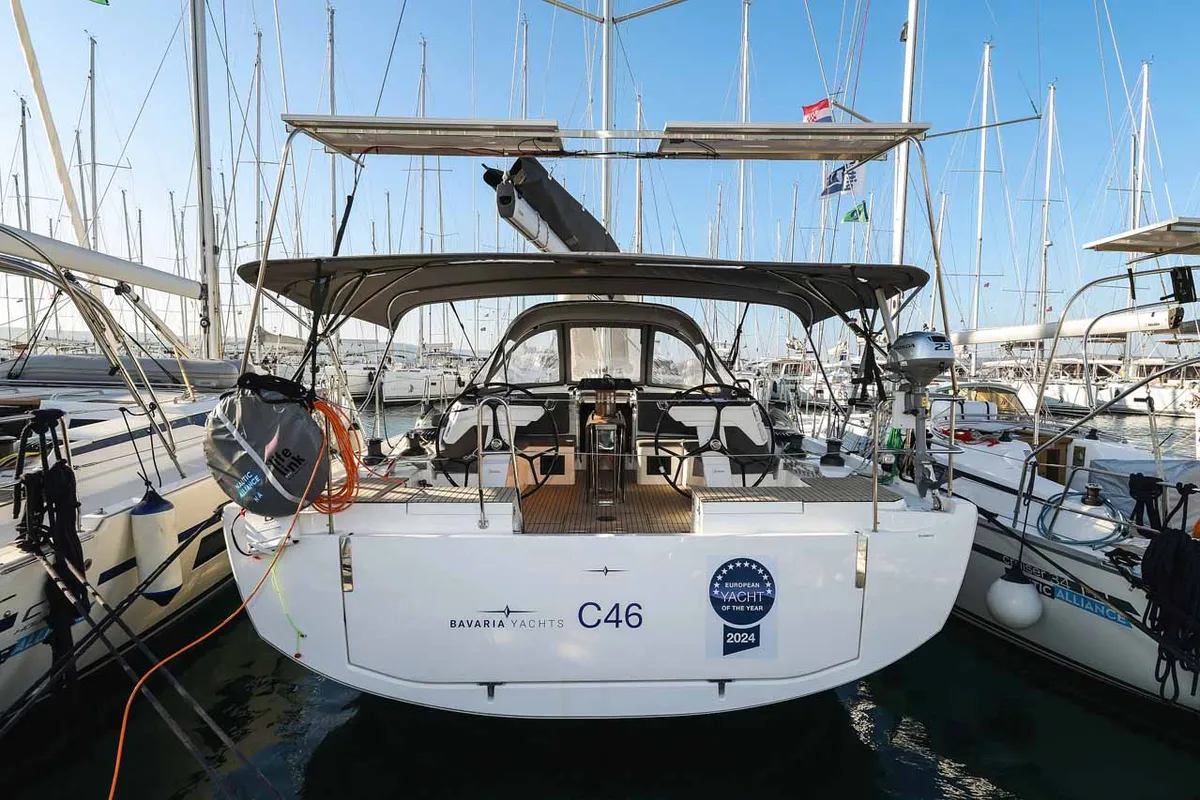 Exterior view of Aquila, a Bavaria C46 sailboat at Murter, Croatia