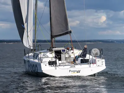 Cockpit of Pogo 44, a sailboat at La Rochelle, France