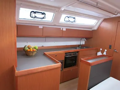 Galley of Jochi, a Bavaria Cruiser 46 sailboat at Ponta Delgada, Portugal