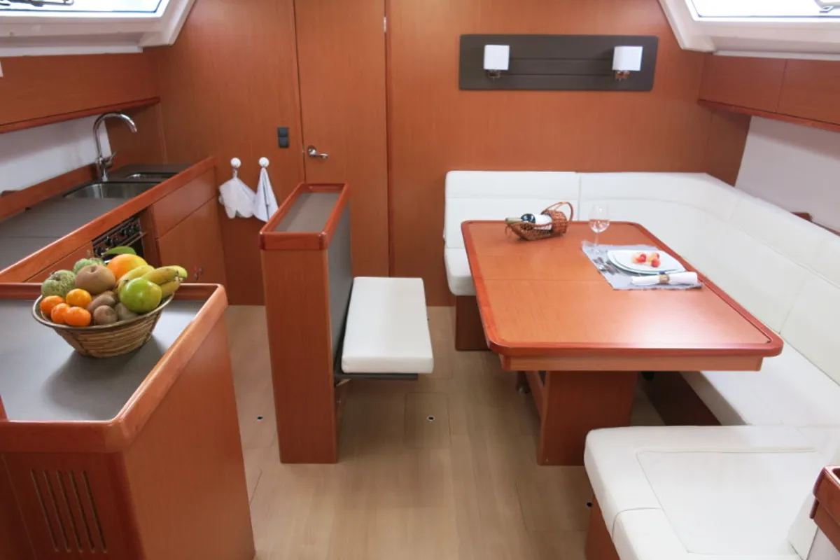 Salon of Jochi, a Bavaria Cruiser 46 sailboat at Ponta Delgada, Portugal