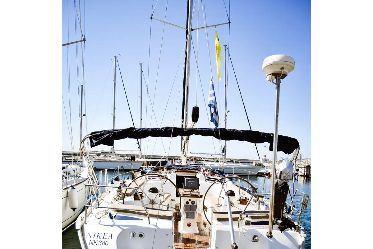 Exterior view of Nikea, a Bavaria 46 sailboat at Kavala, Greece