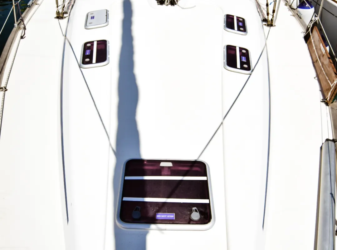 Deck of Nikea, a Bavaria 46 sailboat at Kavala, Greece