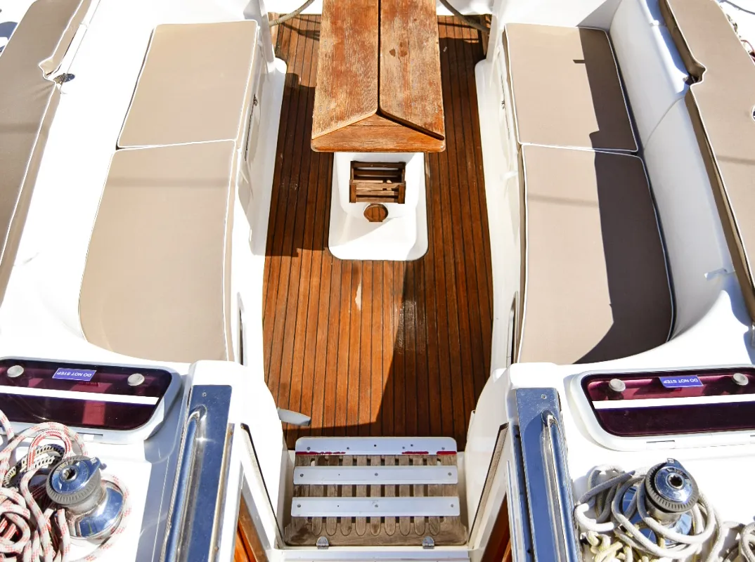 Deck of Nikea, a Bavaria 46 sailboat at Kavala, Greece
