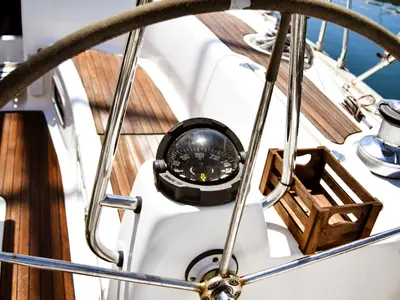 Cockpit of Nikea, a Bavaria 46 sailboat at Kavala, Greece
