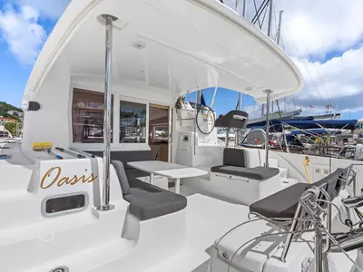 Deck of Oasis, a Lagoon 40 OW catamaran at Road Town, British Virgin Islands