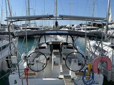Cockpit of Clara, a Beneteau Oceanis 34.1 sailboat at Sukošan, Croatia
