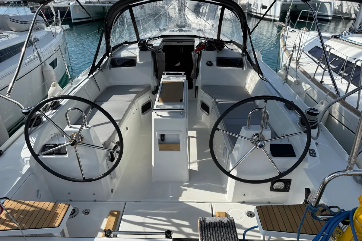 Cockpit of Clara, a Beneteau Oceanis 34.1 sailboat at Sukošan, Croatia